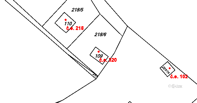 Hostěradice 320, Kamenný Přívoz na parcele st. 109 v KÚ Hostěradice, Katastrální mapa