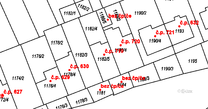 Prušánky 719 na parcele st. 1182/5 v KÚ Prušánky, Katastrální mapa
