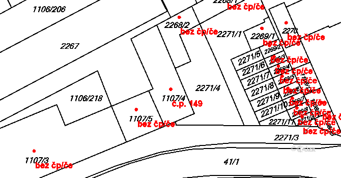 Chropyně 149 na parcele st. 1107/4 v KÚ Chropyně, Katastrální mapa