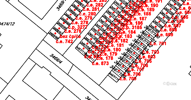 Vyškov-Předměstí 178, Vyškov na parcele st. 3467/73 v KÚ Vyškov, Katastrální mapa