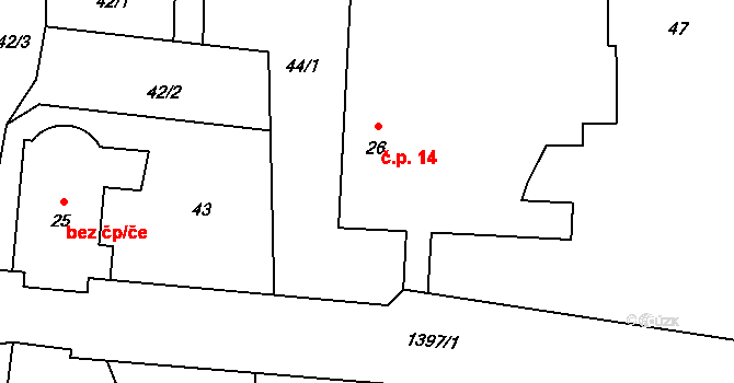 Býkov 14, Býkov-Láryšov na parcele st. 26 v KÚ Býkov, Katastrální mapa