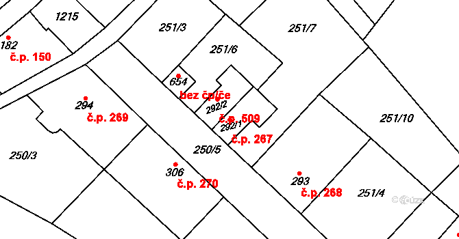 Cerhenice 267 na parcele st. 292/1 v KÚ Cerhenice, Katastrální mapa