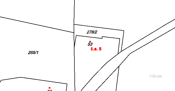 Kašovice 8, Strančice na parcele st. 53 v KÚ Předboř u Prahy, Katastrální mapa