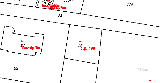 Hrádek nad Nisou 496 na parcele st. 23 v KÚ Hrádek nad Nisou, Katastrální mapa