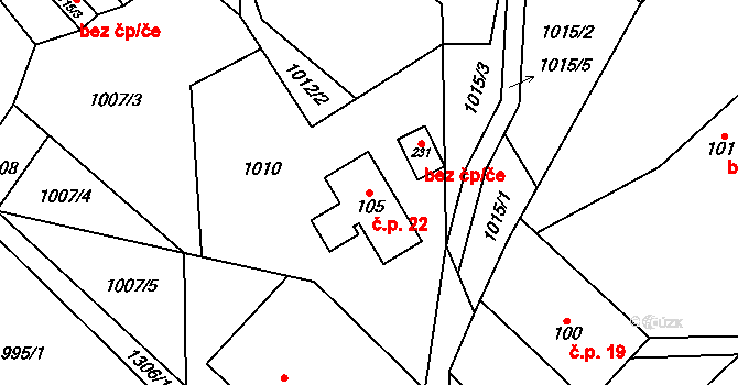 Proseč 22, Záhoří na parcele st. 105 v KÚ Záhoří u Semil, Katastrální mapa