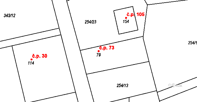 Bubovice 73 na parcele st. 79 v KÚ Bubovice, Katastrální mapa