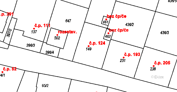 Přílepy 124 na parcele st. 149 v KÚ Přílepy u Holešova, Katastrální mapa