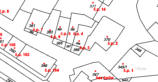 Křelov 3, Křelov-Břuchotín na parcele st. 368 v KÚ Křelov, Katastrální mapa