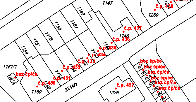Velká Bystřice 435 na parcele st. 1150 v KÚ Velká Bystřice, Katastrální mapa