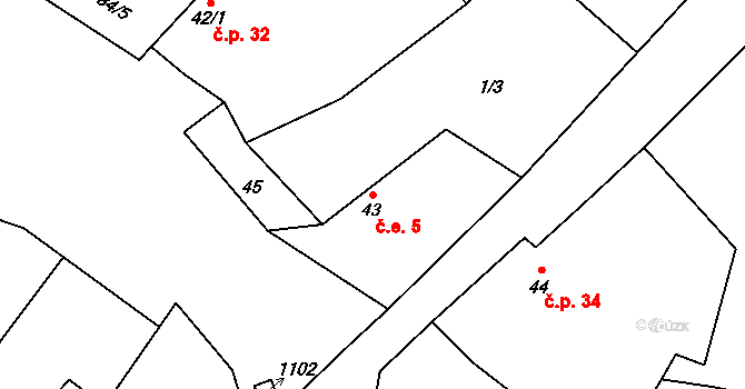 Trnobrany 5, Liběšice na parcele st. 43 v KÚ Trnobrany, Katastrální mapa