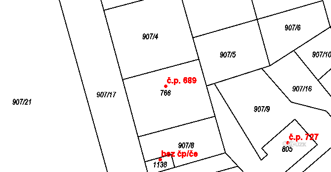 Libochovice 689 na parcele st. 766 v KÚ Libochovice, Katastrální mapa