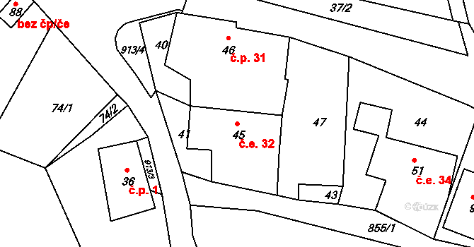 Náčkovice 32, Lovečkovice na parcele st. 45 v KÚ Náčkovice, Katastrální mapa