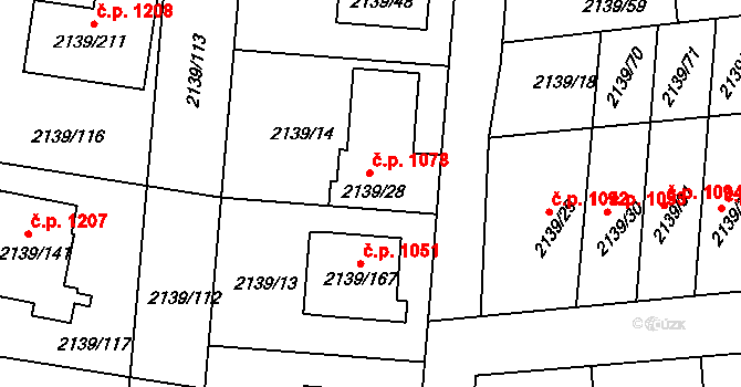 Lovosice 1078 na parcele st. 2139/28 v KÚ Lovosice, Katastrální mapa