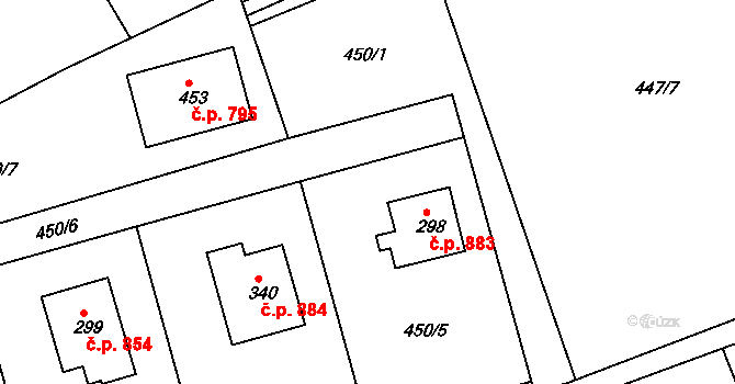 Hrabačov 883, Jilemnice na parcele st. 298 v KÚ Hrabačov, Katastrální mapa