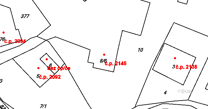 Rožnov pod Radhoštěm 2145 na parcele st. 8/6 v KÚ Hážovice, Katastrální mapa