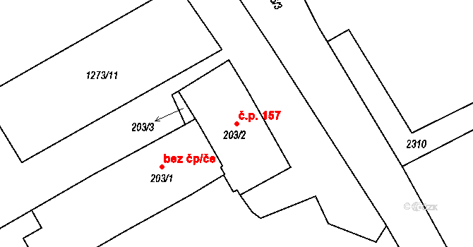 Lnáře 157 na parcele st. 203/2 v KÚ Lnáře, Katastrální mapa