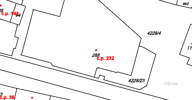 Mohelno 232 na parcele st. 288 v KÚ Mohelno, Katastrální mapa