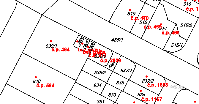 Černá Pole 2009, Brno na parcele st. 838/3 v KÚ Černá Pole, Katastrální mapa