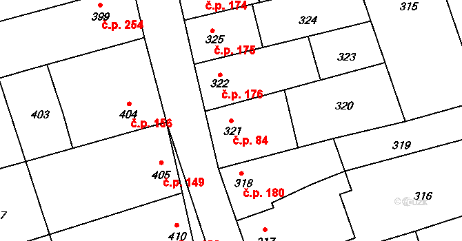 Bořitov 84 na parcele st. 321 v KÚ Bořitov, Katastrální mapa