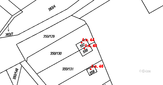 Černčice 44 na parcele st. 557 v KÚ Černčice u Loun, Katastrální mapa