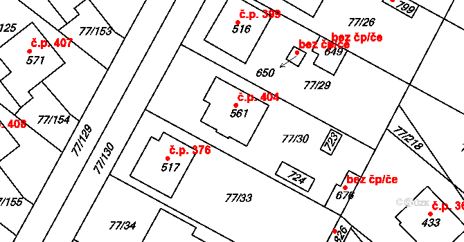Dobroměřice 404 na parcele st. 561 v KÚ Dobroměřice, Katastrální mapa