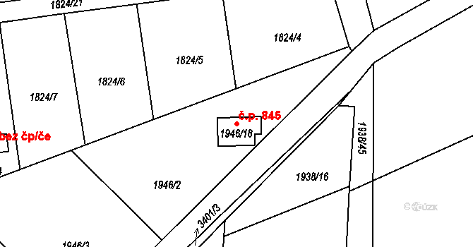 Pelhřimov 845 na parcele st. 1946/18 v KÚ Pelhřimov, Katastrální mapa
