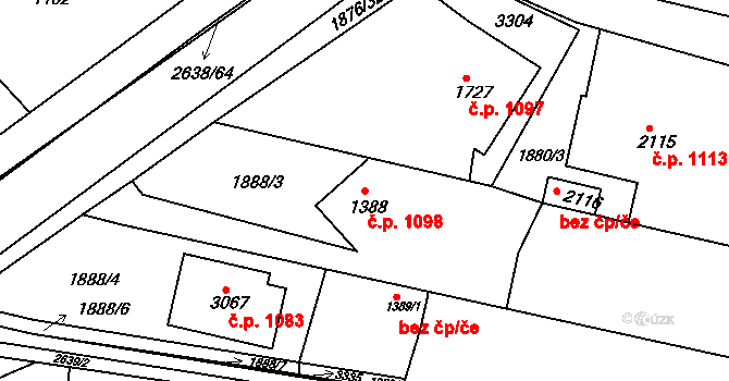 Nový Bydžov 1098 na parcele st. 1388 v KÚ Nový Bydžov, Katastrální mapa