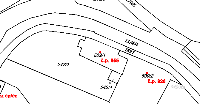 Litovel 855 na parcele st. 509/1 v KÚ Litovel, Katastrální mapa
