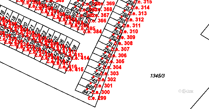 Háje 305, Cheb na parcele st. 749 v KÚ Háje u Chebu, Katastrální mapa
