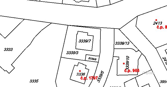 Modřany 1384, Praha na parcele st. 3339/7 v KÚ Modřany, Katastrální mapa