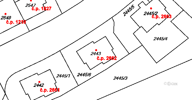 Smíchov 2662, Praha na parcele st. 2443 v KÚ Smíchov, Katastrální mapa