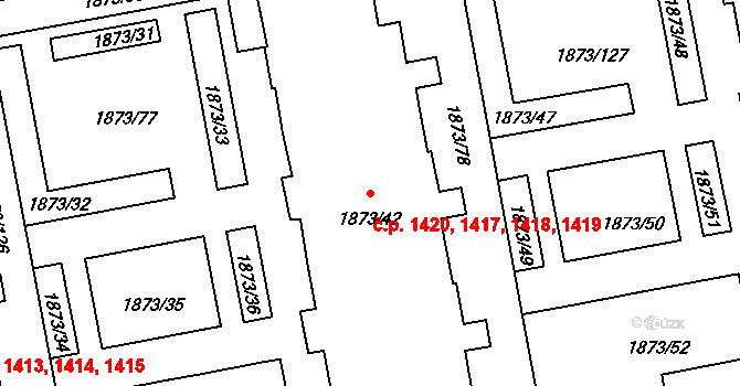 Vršovice 1417,1418,1419,1420, Praha na parcele st. 1873/42 v KÚ Vršovice, Katastrální mapa