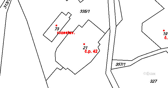 Dolní Lysečiny 42, Horní Maršov na parcele st. 21 v KÚ Dolní Lysečiny, Katastrální mapa
