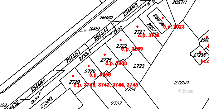 Chomutov 2800 na parcele st. 2725 v KÚ Chomutov II, Katastrální mapa