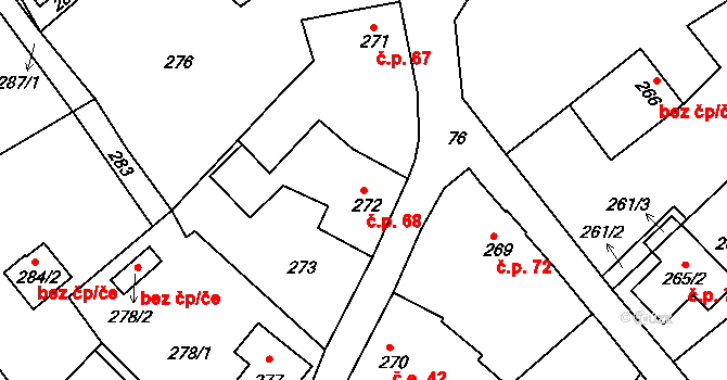 Hodkovice nad Mohelkou 68 na parcele st. 272 v KÚ Hodkovice nad Mohelkou, Katastrální mapa
