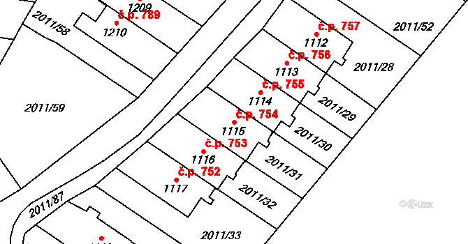 Rtyně v Podkrkonoší 754 na parcele st. 1115 v KÚ Rtyně v Podkrkonoší, Katastrální mapa