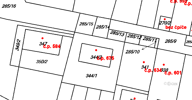 Střelice 675 na parcele st. 344/2 v KÚ Střelice u Brna, Katastrální mapa