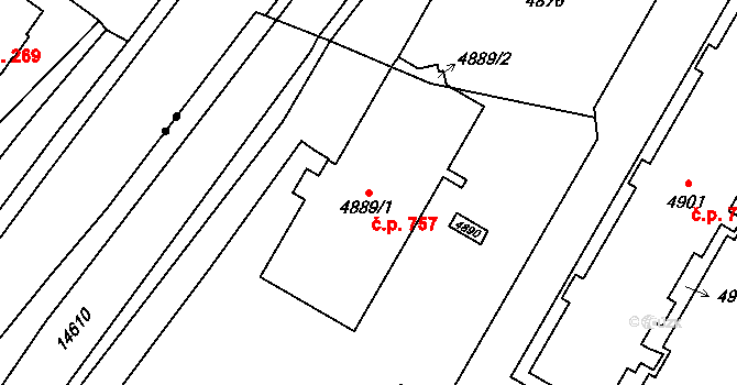 Vsetín 757 na parcele st. 4889/1 v KÚ Vsetín, Katastrální mapa