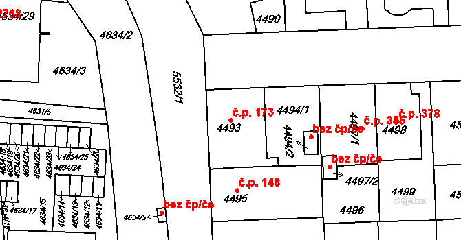 Doudlevce 173, Plzeň na parcele st. 4493 v KÚ Plzeň, Katastrální mapa