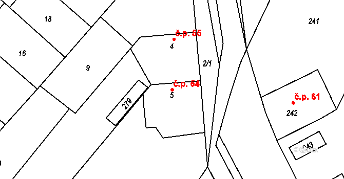Vinařice 54, Týnec nad Labem na parcele st. 5 v KÚ Vinařice u Týnce nad Labem, Katastrální mapa