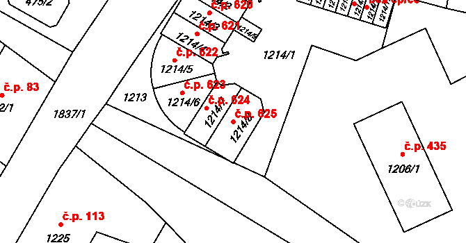 Vrbno pod Pradědem 625 na parcele st. 1214/8 v KÚ Vrbno pod Pradědem, Katastrální mapa