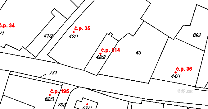 Mečeříž 114 na parcele st. 42/2 v KÚ Mečeříž, Katastrální mapa