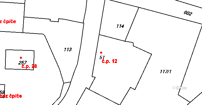 Virt 12, Strakonice na parcele st. 51 v KÚ Střela, Katastrální mapa