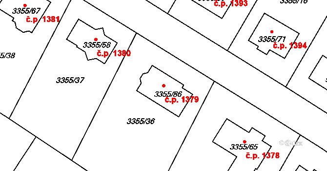 Kopřivnice 1379 na parcele st. 3355/86 v KÚ Kopřivnice, Katastrální mapa