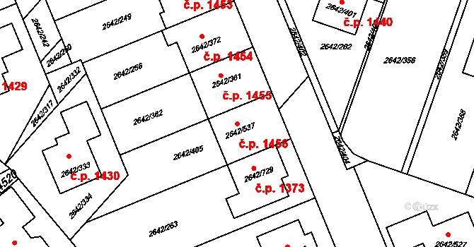 Kuřim 1456 na parcele st. 2642/537 v KÚ Kuřim, Katastrální mapa