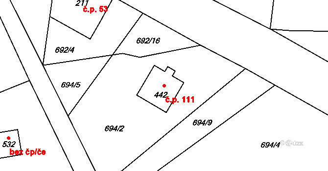 Jistebsko 111, Pěnčín na parcele st. 442 v KÚ Jistebsko, Katastrální mapa
