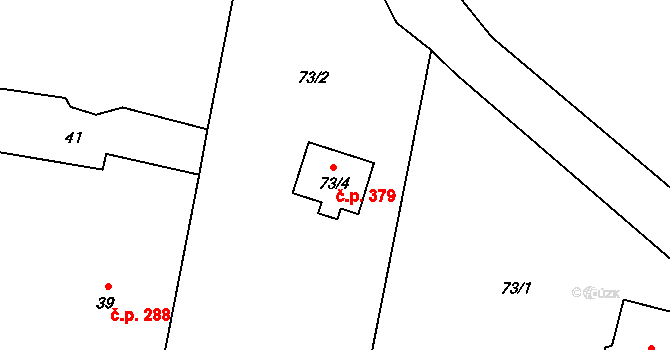 Chotěbuz 379 na parcele st. 73/4 v KÚ Chotěbuz, Katastrální mapa