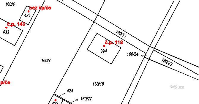 Vetlá 118, Vrbice na parcele st. 394 v KÚ Vetlá, Katastrální mapa