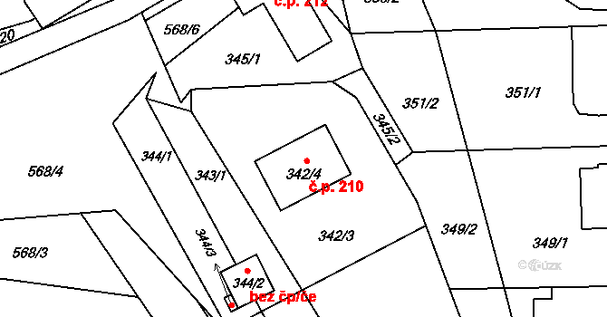 Dolní Lhota 210, Blansko na parcele st. 342/4 v KÚ Dolní Lhota, Katastrální mapa
