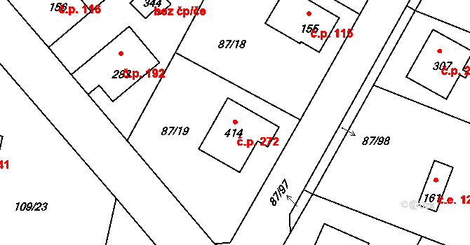 Chotoviny 272 na parcele st. 414 v KÚ Chotoviny, Katastrální mapa